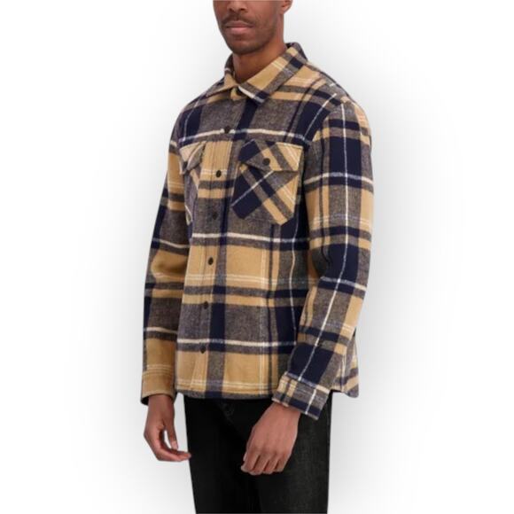 XXL NEW Dakine Shirt-Jac Shacket Chore Barn Snap Navy Khaki Plaid Flannel - Picture 13 of 14